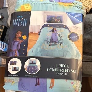 Disney Wish Princess Reversible Comforter Set - Aqua, Navy & Gold
